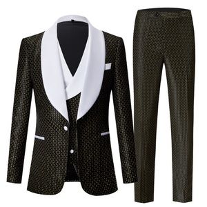 (3-piece) Men's Black Dot Slim Fit Groom Tuxedo suit jacket, pants and vest